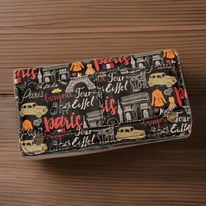 Wallet Paris Graffiti Print Clutch 7" Eiffel Tower Fashion Chic